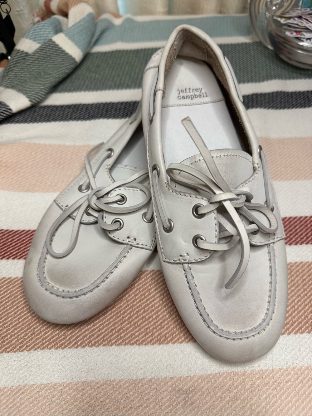 Jeffrey Campbell JC Decks White Leather Boat Shoes Loafers Moccasin 7.5